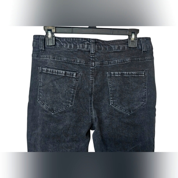 Peach Love California Distressed Black Fringe Gray Denim Flare Stretchy Jeans L - Picture 8 of 13